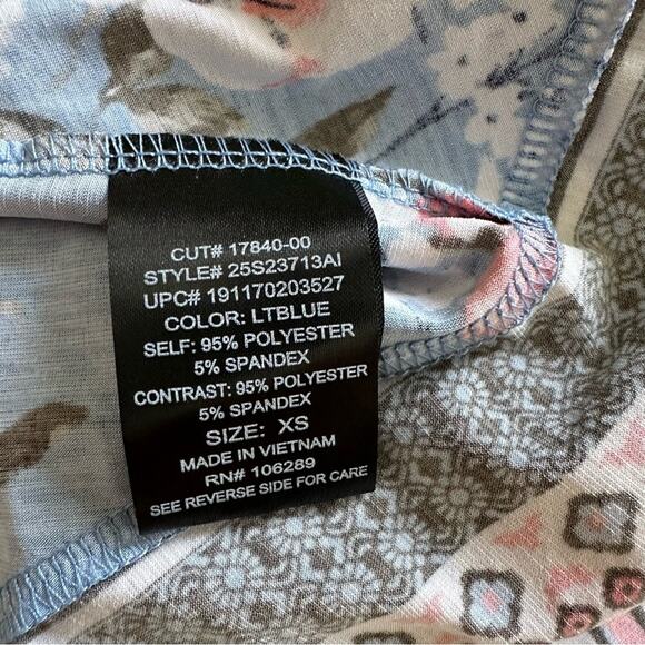 Three Pink Hearts Blue Floral Sleeveless Handkerchief Tunic Top Dress XS NEW - Picture 9 of 10